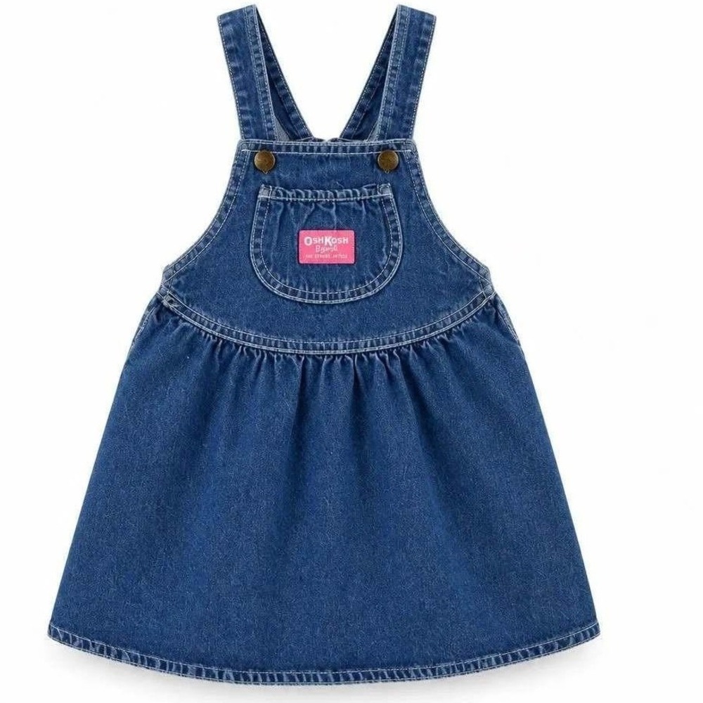 OshKosh B'gosh | Dresses | Oshkosh Bgosh Bib Denim Vestbak Jumper Dress Kids 4 Blue Vintage Usa 9s Retro